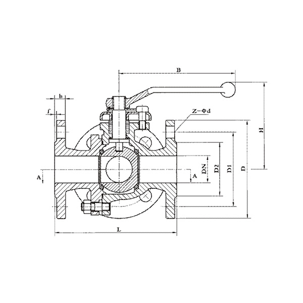 lange connection three way type ball valve